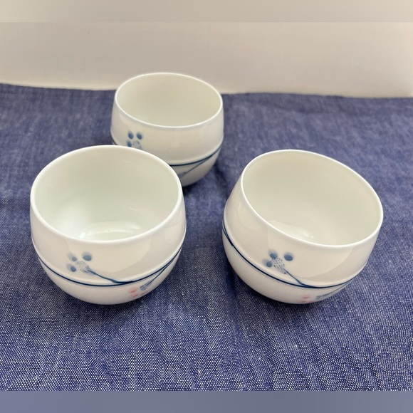 Teapot Set 4 Pieces 1 Kettle 3 Cups White Blue Light Pink Bamboo Wooden Handle - Picture 14 of 15